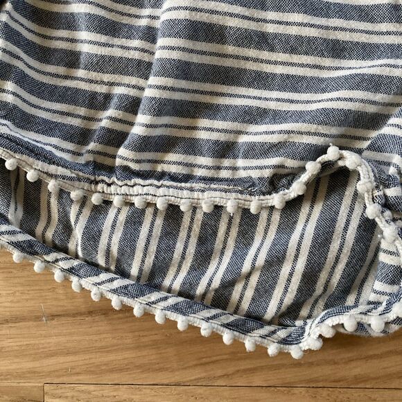 Madewell Oahu Coverup Shorts Stripe White Blue Pompom Trim XS Beach Coastal Chic - Picture 2 of 12